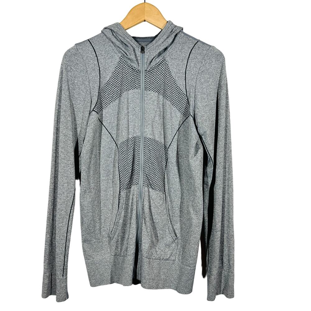 Zella Full Zip Athletic JAcket Light Gray Pockets Hood Long Sleeve - L